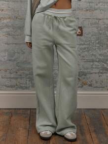 MUSERA Low Rise Drawstring Wide Leg Joggers With High Rise Elasticated Slogan Waistband Vacation Summer Sexy Holiday Casual - Green - View 2