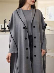 Al Najma 2 pièces/Set Veste à cordon de serrage bicolore + Robe longue à manches longues col rond, Style arabe mode vestimentaire, printemps/été, tenue modeste pour femmes