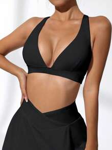 Easithlete 女士運動胸罩，背部設計露背展現性感背部 - 黑色 - 查看 5