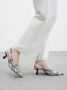 CUCCOO BIZCHIC Women's Spring/Summer New Strap Buckle Hollow Pointed Stiletto Mid Heel Commuting Practical Black & White Snake Print PU Leather Pumps Spring Shoes Spring Break Easter For Christmas Spring Shoes Fall Shoes - Multicolor - View 5