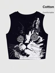 ROMWE Avant Cat Swirl Tank Top