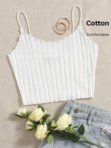 SHEIN EZwear Lettuce Trim Cami Top - White - View 7