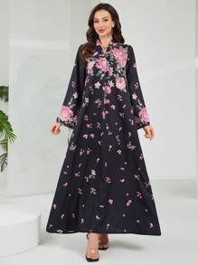 Lacomfia Elegant Floral Print Long Dress, Arabesque Style,Modest - Multicolor - View 2