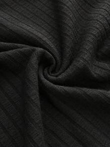 SHEIN Maternity Solid Ribbed Cropped Leggings,Maternity Clothes - Black - View 7