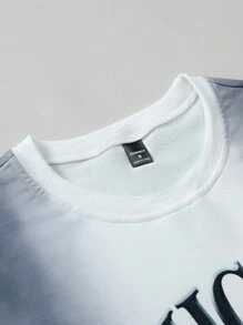 Manfinity EMRG Men Letter Print Ombre Short Sleeve T-Shirt And Shorts 2 Pieces Set