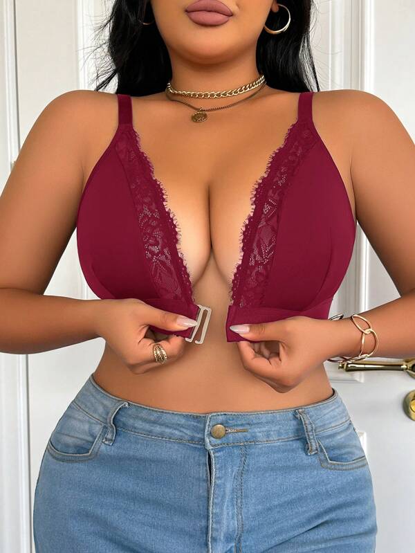 Vorderseiten-Verschluss, Hebend & Vergrößernd, Tränenform-Körbchen, üppige Spitze, Komfort, Spitzenpatchwork Große Größen BH & Nicht-Draht-BH