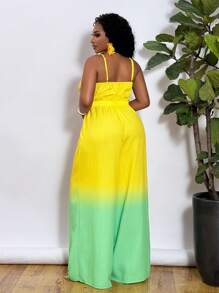 Slaydiva Combinaison / Barboteuse d'été pour femmes, grande taille / tenue occidentale, avec bloc de couleurs, torsion sur la poitrine, jambes larges / baggy, fluide / pantalon palazzo, bretelles fines