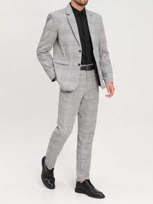Manfinity Mode Męski codzienny garnitur biznesowy w kratę: marynarka i spodnie