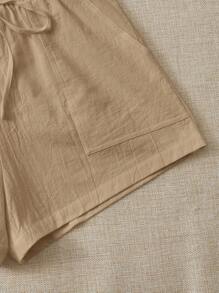 SHEIN EZwear Tie Waist Slant Pocket Shorts - Khaki - View 7
