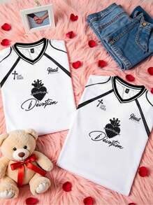 Manfinity Roghcode Manfinity EMRG Men's Casual Colorblock Patchwork Heart& Letter Print Short Sleeve T-Shirt Valentine's Day - White - View 7