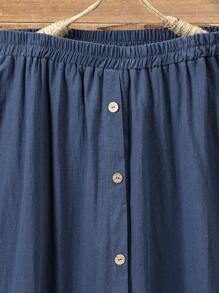 EMERY ROSE Falda de rodilla con abotonadura frontal y diseño bordado en línea A para mujeres de talla grande, hecha de algodón - Azul - Ver 6