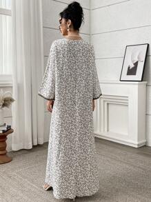 Yasmyna Embroidered Mini Ditsy Floral Ladies Dress, Turkish And Arabic Traditional Long Robe, Modest Kaftan - Multicolor - View 6