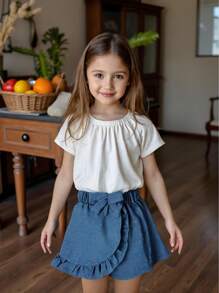 Vintaside Kids Young Girl Ruffle Trim Summer Skirt, Fashionable Versatile Fitting For Vacation And Gatherings - Blue - View 9