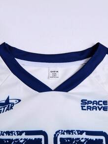 SHEIN Explorewe Set de 2 piezas para adolescentes compuesto por una camiseta de manga larga tipo raglán con estampado de rayas y letras en estilo deportivo americano casual, y una falda mini con cordón ajustable con estampado de rayas, adecuado para primavera/verano - Multicolor - Ver 4