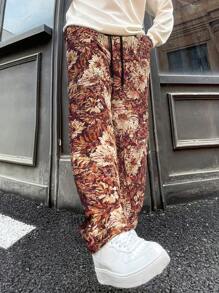Manfinity Streetrush Pantalones casuales rectos de hombre con estampado jacquard vintage