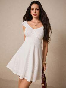 Poéselle Vestido de verano para mujer de unicolor sin mangas con volantes en la cintura, vestido de verano romántico para boda, vacaciones, vestido corto lindo, vestido de estilo lechero, vestido de volantes, vestido de playa, vestido de boda, vestido para fiesta del té, vestido de graduación, vestido blanco para homecoming, vestido blanco de graduación, vestido pastel