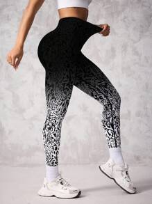 SHEIN Sport Studio Seamless Multi-Color Gradient High-Elasticity Tummy Control Lifting Leopard Print Sports Yoga Leggings