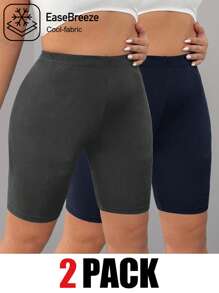 SHEIN EZwear 2 件套女士大码夏季透气冰丝休闲无缝高腰短裤、打底裤和运动紧身裤套装 - 彩色 - 查看 4