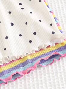 Cozy Pixies 4pcs/Set Baby Girl Valentine's Day Heart Polka Dot & Striped Knit Soft Camisole Top & Elastic Waist Shorts