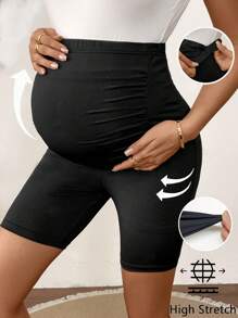 SHEIN Leggings casuales de unicolor de cintura alta para maternidad