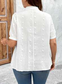 SHEIN Clasi Camisa de manga corta de unicolor y talla grande, casual y de moda para uso diario - Blanco - Ver 2