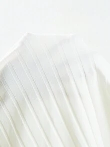 SHEIN EZwear 側抽繩褶邊條紋針織T恤 - 白色 - 查看 6