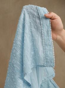 Anewsta Áo cánh cổ xanh dài tay họa tiết hoa ren vá trang trí thanh lịch, phù hợp cho mùa xuân và mùa hè - Màu xanh lam - Xem 8