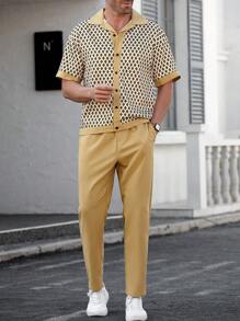 Manfinity CasualCool 男士几何印花短袖衬衫和纯色长裤休闲两件套 - 彩色 - 查看 1