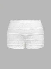 SHEIN ICON Plus Size Summer White Knitted Jacquard Minimalist Style Shorts - White - View 1