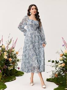 Modelyn Women's Spring/Summer Chiffon Floral Print Romantic Elegant A-Line Dress - Multicolor - View 4