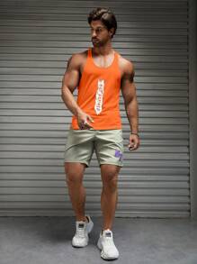 Manfinity Homme 男式印花文字运动针织背心 - 橘色 - 查看 3