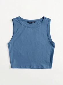 SHEIN EZwear 素色短版背心上衣 - 霧霾藍 - 查看 5