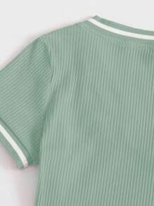 SHEIN EZwear Contrast Striped Rib-knit Crop Tee