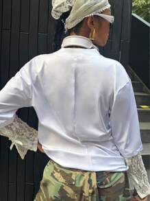 Women's V-Neck Numeric Print Casual Blouse, Versatile For Everyday Wear Fall Cloth For Women