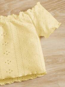 SHEIN Kleine Mädchen Lässig einfarbiges elegantes T-Shirt, vielseitig einsetzbar - Gelb - Übersicht 4