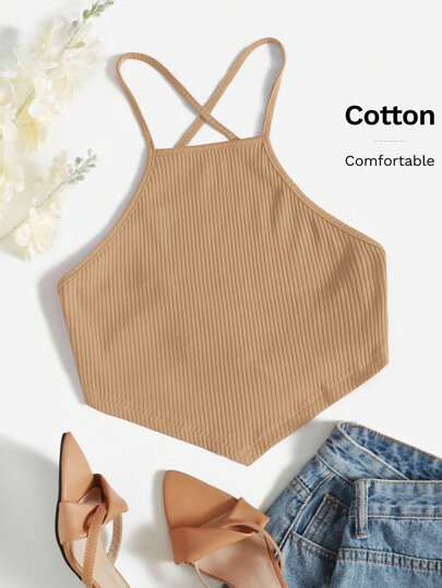 SHEIN EZwear Top de tirantes con tira cruzada de espalda abierta con cordón