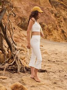 Aralina Leisurewear Active Square Neck Corset Crop Top And Matching Bootleg Capri Set Two Pieces Set - White - View 6