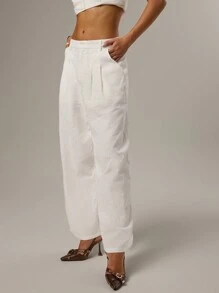 Forever 21 春季通勤休闲简约白色亚麻直筒裤