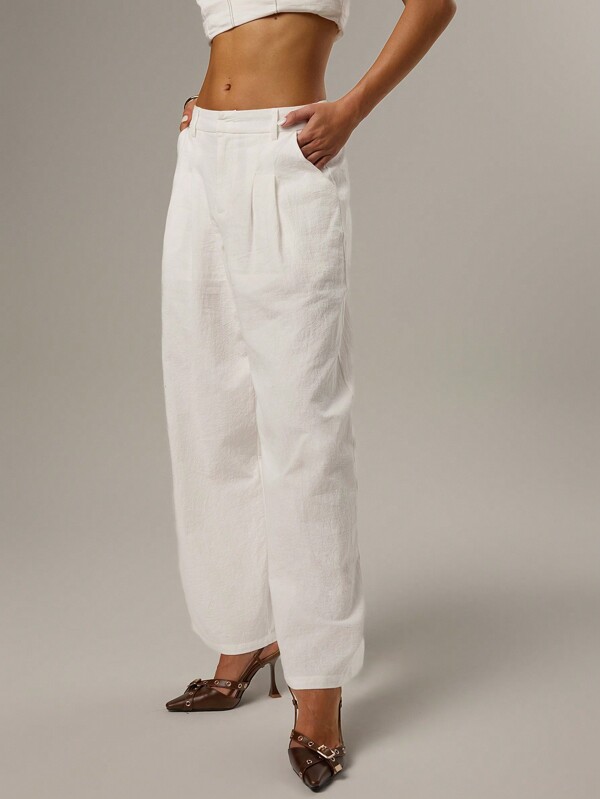 Forever 21 Spring Commute Casual Simple White Linen Straight Leg Pants