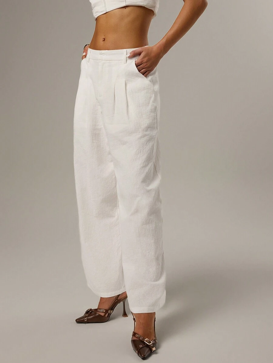 Forever 21 春季通勤休闲简约白色亚麻直筒裤