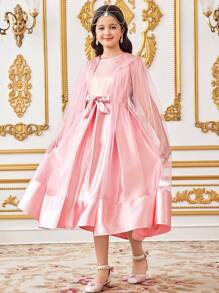 SHEIN طقم جاكيت مخمل وساتان أنيقة مع فستان كامي للفتيات المراهقات - وردي - مشاهدة 3