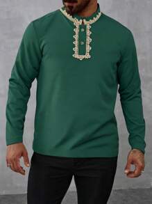 Manfinity Homme Men's Plain Button Front Long Sleeve Stand Collar Casual Shirt