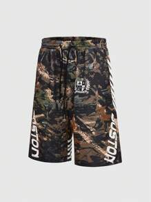 ROMWE MEN Street Life Men's Casual Camo Tie Front Pocket Printed 3/4 Sweatpants - Multicolor - View 7