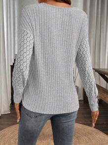 EMERY ROSE Camiseta de manga larga con cuello en V de encaje, detalles de botones y bloqueo de color para mujer, atuendo de primavera