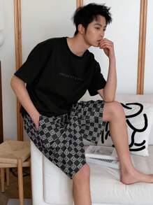 DAZY Conjunto de pijama de hombre a juego con camiseta gris oscura, de verano - Multicolor - Ver 3
