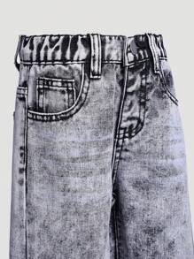 SHEIN Young Girl' Grey Denim Rhinestone Embellished Wide-Leg Jeans - Grey - View 3