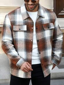 Manfinity Homme Plus Size Men's Casual Plaid Shacket For Autumn - Multicolor - View 6