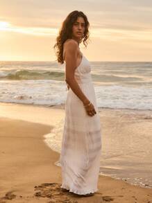 Aralina 夏季度假纹理交叉背带吊带连衣裙 - 白色 - 查看 4