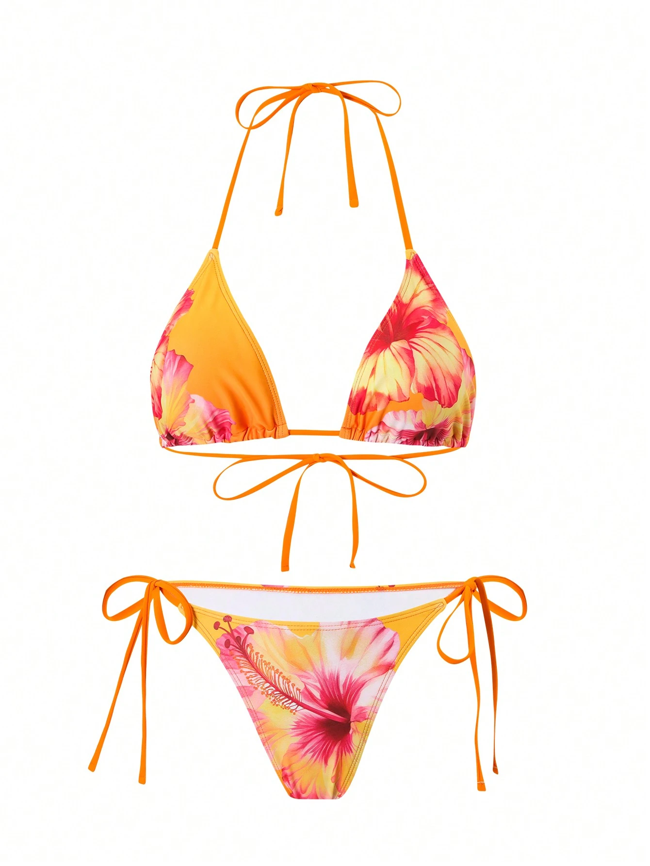 Swim Oasis 3 Peças Conjunto de Roupas de Praia de Verão Feminino, Incluindo Camisa com Estampa Floral 3D, Parte Inferior de Maiô Bikini com Nó na Frente e Saia Envelope em Tela, Estilo Resort Boêmio - Multicolorido - Visão 5