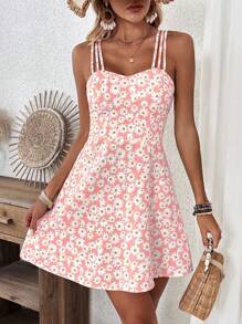 Breezaya Women's Yellow Floral Print Cami Dress Vacation Beach Outfit